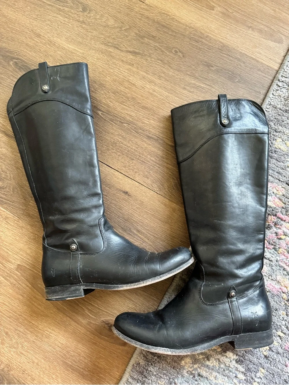 Frye Black Leather Knee High Riding Boots